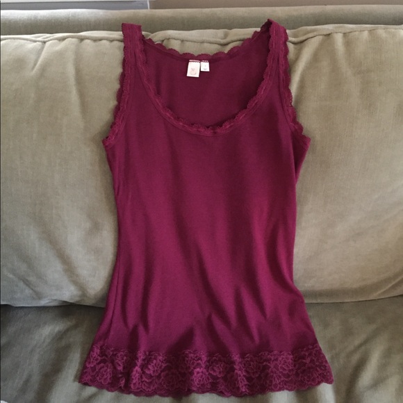 Anthropologie Tops - Anthropologie Cranberry Tank Top with Lace Trim